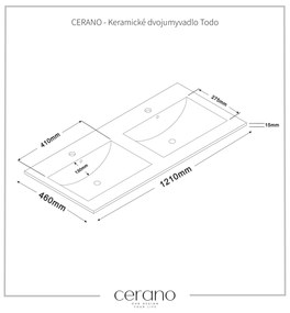 CERANO - Kúpeľňová skrinka Carole + keramické dvojumývadlo Todo - čierna matná - 120x49,8x46 cm