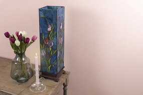 Modrá hranatá stolná lampa Tiffany s tulipánmi Toulipp - 24*58.5 cm/ 1*60W