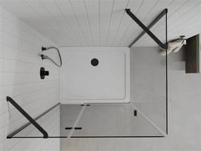 Mexen Roma, sprchovací kút s 1-krídlovými dverami 90 (dvere) x 70 (stena) cm, 6mm číre sklo, čierny profil, slim sprchová vanička 5cm biela s čiernym sifónom, 854-090-070-70-00-4010B