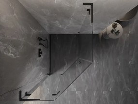 Mexen Lunar, L päťuholníkový sprchový kút naklápací doľava 80 x 100 cm, 8mm číre sklo, čierny profil, 831L-080L-100P-70-00-L