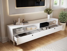 TV stolík s policou a skrinkami DULLUM 200x58cm, biely