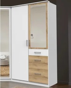 Šatníková skriňa so zrkadlom Click, 91 cm, biela/doskový dub%