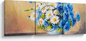 Maľovaný obraz vázy kvetín (s hodinami) (90x30 cm)