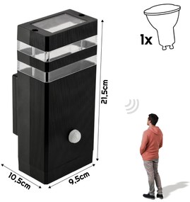 BERGE LED fasádne svietidlo 1xGU10 IP44 čierne so čidlom