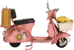 Ružový kovový retro model Scooter s kvetmi - 12*6*8 cm
