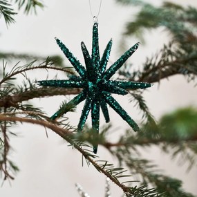 House Doctor Sklenená vianočná ozdoba Spike Green Glitter 12 cm