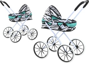 LEAN Toys Skladací kočík pre bábiky s veľkými kolesami, zebra tyrkysová