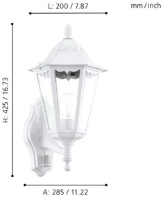 Eglo 93447 - Vonkajšie nástenné svietidlo s čidlom navedie 1xE27/60W/230V
