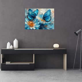 Sklenený obraz - Modrí motýle (70x50 cm)