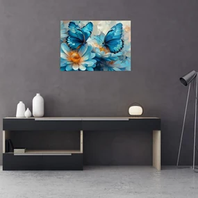Sklenený obraz - Modrí motýle (70x50 cm)