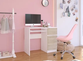 PC stolík Bhaskar  (biela + dub sonoma) (P). Vlastná spoľahlivá doprava až k Vám domov. 1069525