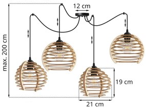 Závesné svietidlo Timber spider, 4x drevené tienidlo, n