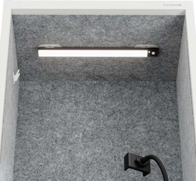 Akustická kabína SALLY MentalBox 600 mm – biely korpus, sivé sedadlo