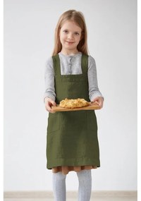 Detská tmavozelená ľanová zástera Linen Tales Pinafore, 60 x 34 cm