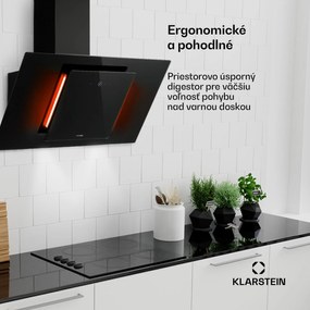Klarstein Eleonora 90, digestor, 90 cm, nastenný, 426 m³/h, dotykový panel, LED, A++, čierny