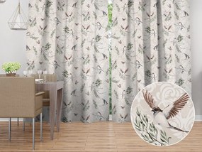 Biante Bavlnený záves Sandra SA-490 Lastovičky s motýlikmi na béžovom ornamente 150x250 cm