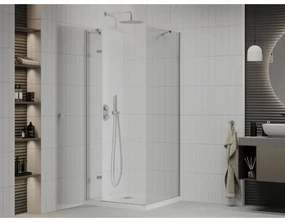 Mexen Roma, sprchovací kút 90 (dvere) x 90 (stena) cm, 6mm číre sklo, chrómový profil + slim sprchová vanička 5cm, 854-090-090-01-00-4010