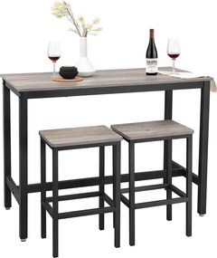 Barový stôl s 2 barovými stoličkami, greige a čierna farba
