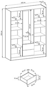 Moderná šatníková skriňa Nelly - dub artisan/čierna