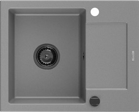 Mexen Enzo, granitový drez 576x465x174 mm, 1-komorový, šedá s čiernym sifónom, 6506571005-71-B
