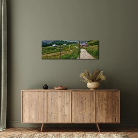 Obraz - Horská krajina s domčekmi (s hodinami) (90x30 cm)