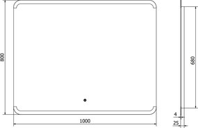 Mexen Nida, LED kúpeľňové zrkadlo s podsvietením 100x80 cm, 6000K, ochrana proti zahmlievaniu, 9806-100-080-611-00