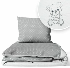 2-dielne HAPPY BEAR, obliečky do postieľky, Grey