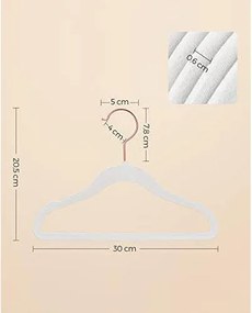 Detské vešiaky, balenie 50 ks zamatových vešiakov, 30 x 0,5 x 20,5 cm, biele