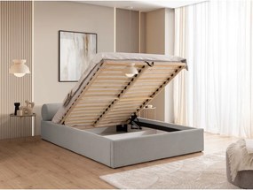 Svetlosivá čalúnená dvojlôžková posteľ s úložným priestorom s roštom 140x200 cm Cille – Ropez
