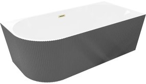 Mexen Silo, rohová voľne stojaca ryhovaná vaňa, pravá, 150 x 75 cm, biela-šedá, zlatý matný prepad, 52891507562P-55