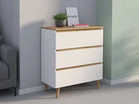 Komoda s tromi zásuvkami 80 cm, farba biela / dub