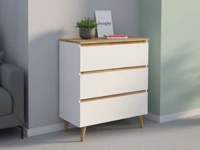 Komoda s tromi zásuvkami 80 cm, farba biela / dub