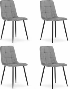 Set štyroch jedálenských stoličiek KARA zamatové svetlosivé / čierne nohy (4ks)