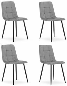 Set štyroch jedálenských stoličiek KARA zamatové svetlosivé / čierne nohy (4ks)