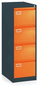 Kovová kartotéka A4 - 4 zásuvky, 45,5 x 62 x 132 cm, cylindrický zámok, oranžová - ral 2004