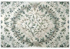 Tapeta elegantné zelené listy s kvetmi