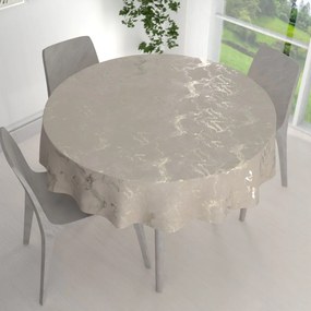 Biante Veľký zamatový okrúhly obrus Isabela IBL-018 Zlatý/dymový mramor na púdrovo béžovom Ø 210 cm