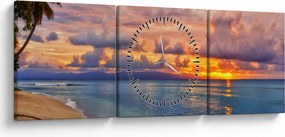 Obraz - Západ slnka na pláži (s hodinami) (90x30 cm)