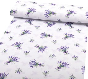 Biante Teflónový behúň na stôl TF-128 Vetvičky levandúľ na bielom 20x120 cm