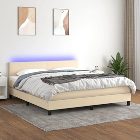 Posteľ boxsping s matracom a LED krémová 180x200 cm látka 3133018