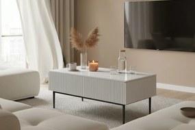 Konferenčný stolík Nicole 120 cm so zásuvkami a kovovými nohami - matná biela / čierne nohy