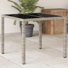Záhr. stôl so sklenenou doskou svetlosivý 90x90x75 cm polyratan 368122
