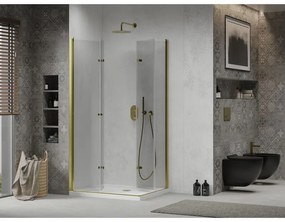 Mexen Lima Duo, sprchový kút so skladacími dverami 100 (dvere) x 90 (dvere) cm, 6mm číre sklo, zlatý profil + slim sprchová vanička biela + zlatý sifón, 856-100-090-50-02-4010G