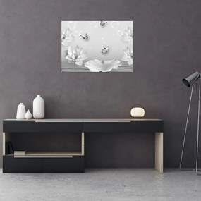 Obraz - Kvetinový dizajn s motýlikmi (70x50 cm)