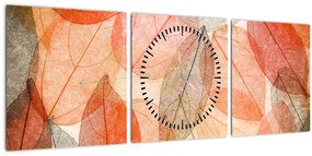 Obraz maľovaného jesenného lístia (s hodinami) (90x30 cm)