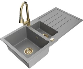 Mexen Andres, 1,5-komorový granitový drez 1000x500x200 mm a drezová batéria Elia, šedá, 6515-71-670101-50