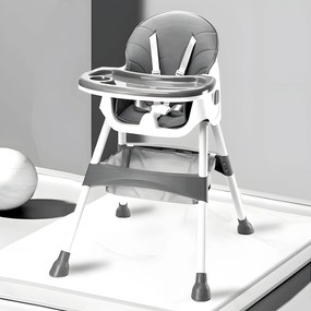 Kôš na detskú stoličku s podnosom a 5-bodovým bezpečnostným pásom sivý ECOTOYS
