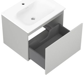 Mexen Rivel, kúpeľňová skrinka 60 cm s umývadlom Vela, 1 zásuvka, drážkovaná, sivá matná/biela, 91A20-06047-1-BF62-W23M01