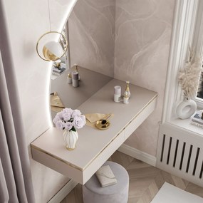 Toaletný stolík ZOLA s zrkadlom a led osvetlením, závesný, kašmír