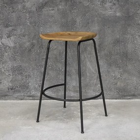 Industriálna kovová barová stolička s dreveným sedákom bez operadla 40x45x80 cm